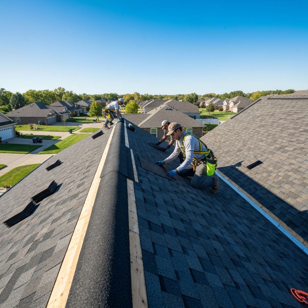 Professional roofers installing new roof